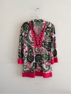 Island Republic Multicolor Paisley V-Neck Tunic with Pink and Lime Accents